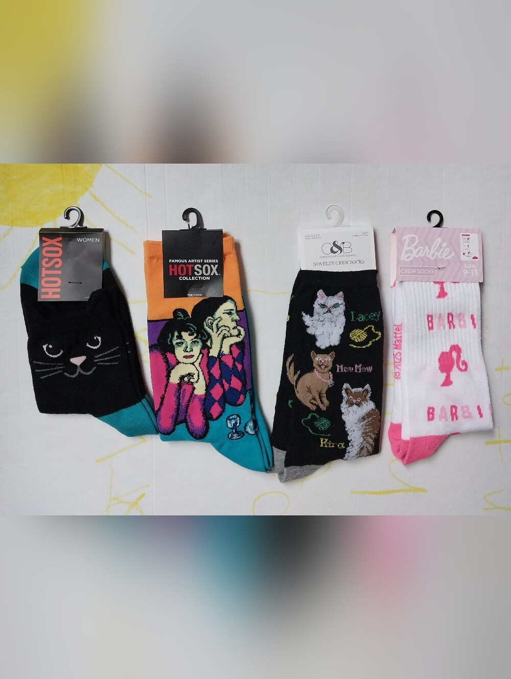 Hot Sox Crew & Ankle Socks - Cats, Artist, Barbie